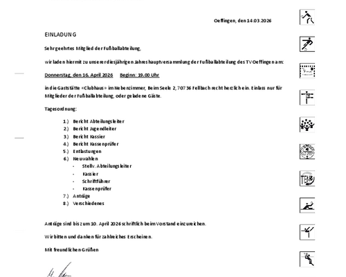 Einladung zur Jahreshauptversammlung am 16. April 2026 um 19:00 Uhr